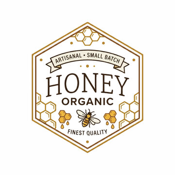 Artisanal Small Batch Organic Honey Badge Label with Bee Design for Packaging