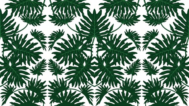 Seamless Rare Thaumatophyllum Bipinnatifidum Deeply Cut Leaf Pattern Background
