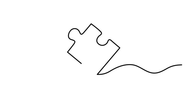 Puzzle piece with wave baseline one line art animation, continuous line drawing business problem solution motion, integration connection teamwork abstract  4k self-drawing video