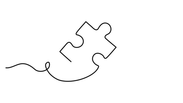 Puzzle piece with wave baseline one line art animation, continuous line drawing business problem solution motion, integration connection teamwork abstract  4k self-drawing video