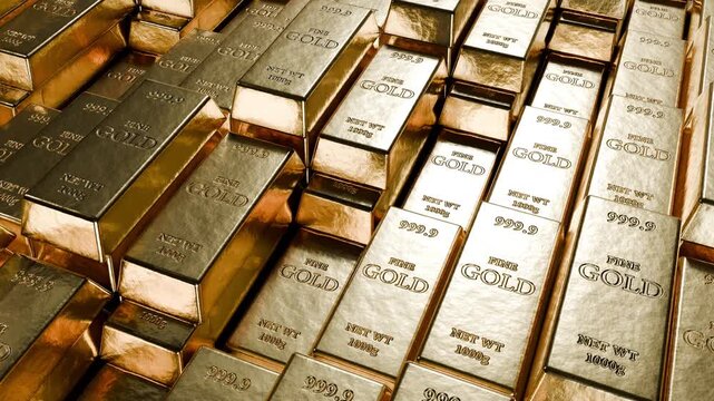 Stack of fine gold bullion bars background.bank,saving in metal investment,financial wealth management,banking reserve asset, luxury,business concept