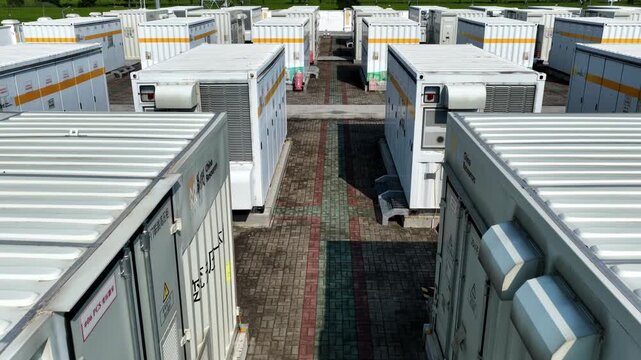 Outdoor neatly arranged white energy storage container battery power equipment