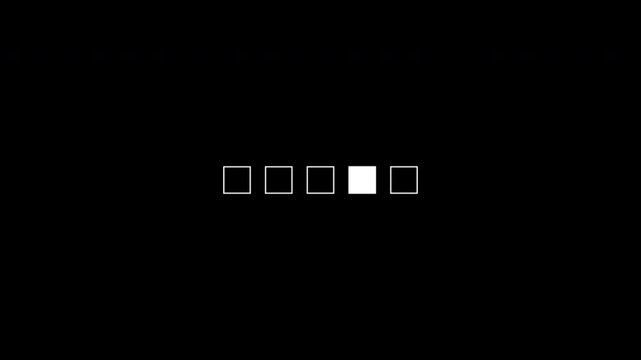 Loading Animation Bar With 5 Rectangle Stroke Line To Fill Move Left To Right Turn Clean White Loop Transparent Background. Perfect For UI or Overlay Video Element.
