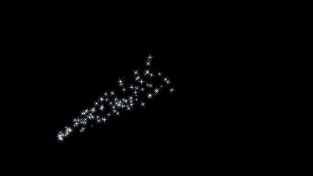 Star sparkle line animation, twinkle glitter sparkles, glowing magic dust fairy overlay, 2d cartoon star motion background, luxury white shimmer line trail effect on black screen. 4k