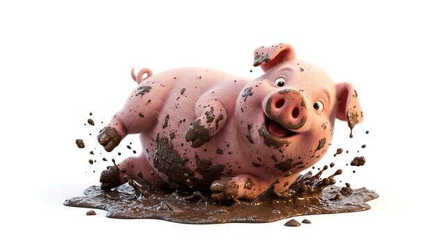 Pig in Mud Watercolor Illustration