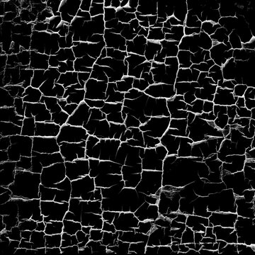 Dense irregular cracked paint texture with white fissures on black background