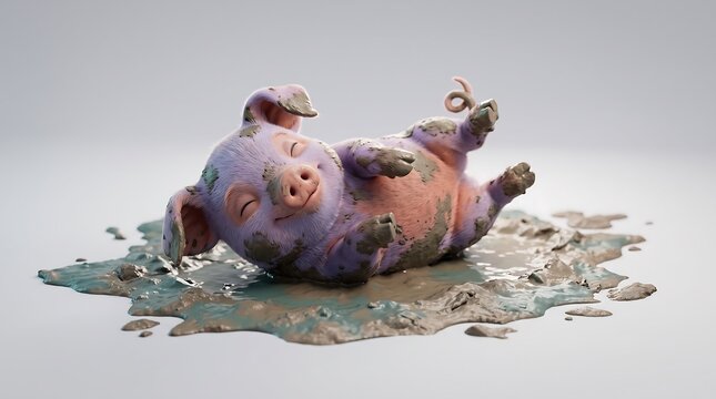 Pig Lying in Mud Watercolor Illustration