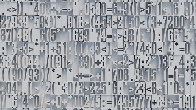 Textured Close-Up of Interlocking Geometric Shapes and Numbers in Shades of Gray and White for Graphic Design and Abstract Art Projects