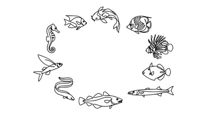 Fototapeta premium Elegant Ocean Fish Continuous One Line Art Vector Illustration Set