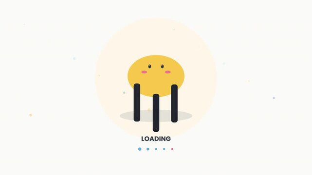 Cute Yellow Circular Character With Legs Bouncing In Minimalist Loading Animation