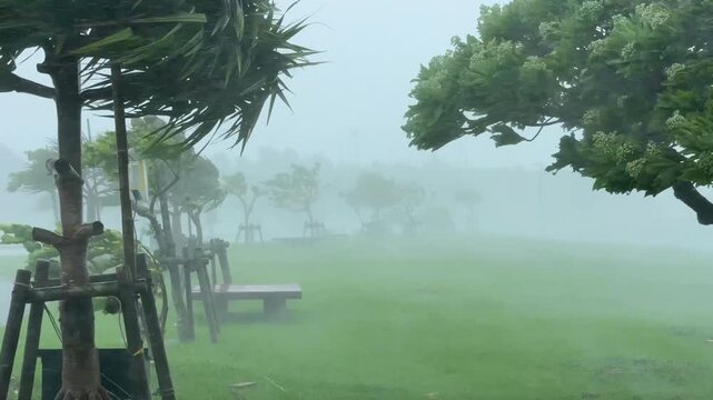 Intense Hurricane Winds And Driving Rain Lash Tropical Island