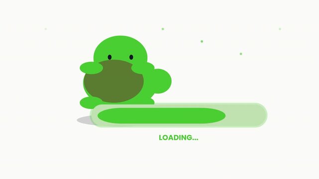 Pixel Art Green Character Loading Bar Animation on White Background