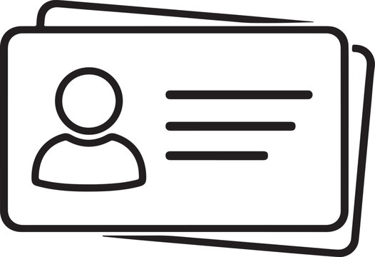 Stacked identification cards with user profile symbol and text lines, clean vector icon for identity design.