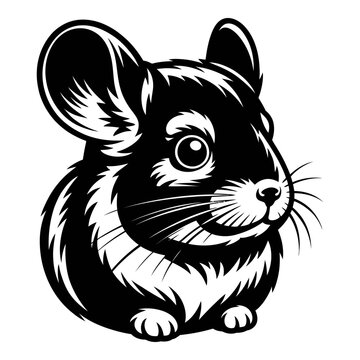 A detailed chinchilla illustration presents a striking black and white silhouette