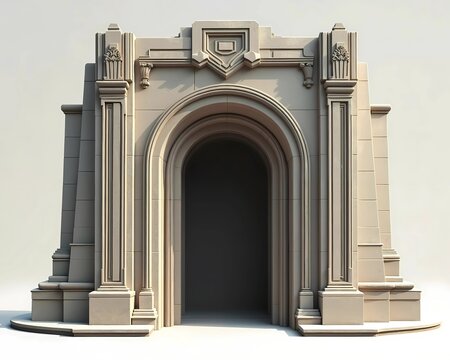 Classical Architectural Stone Arch Portal 3D Model Rendering