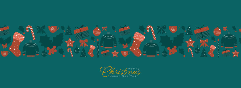 Christmas beautiful seamless border. Merry Christmas and Happy New Year!