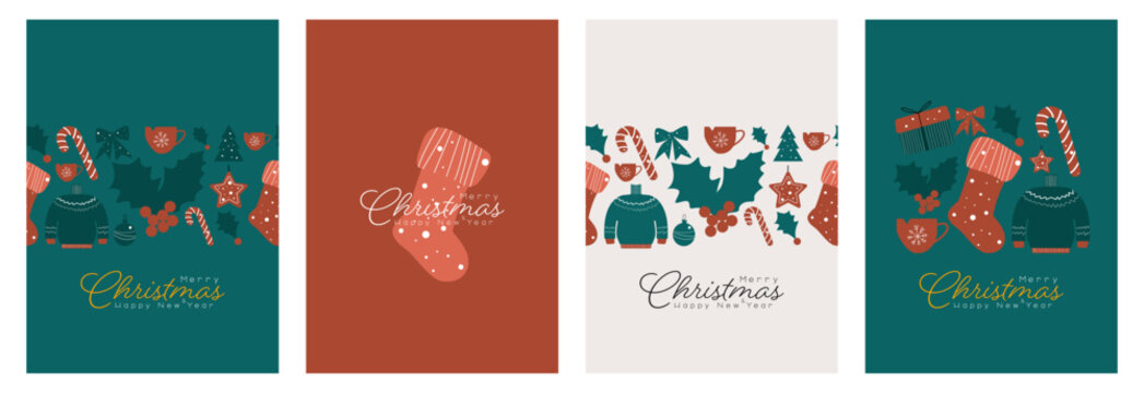 Merry Christmas and Happy New Year beautiful card set. 