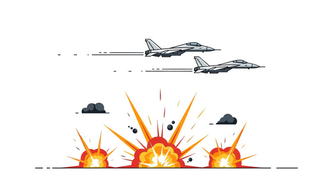 Fighter jets in flight with explosive action scene below