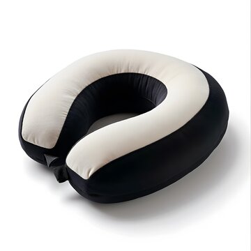 Black and white patterned neck pillow with a soft cushioned design, ideal for travel, relaxation, comfort, sleep, and ergonomic support.