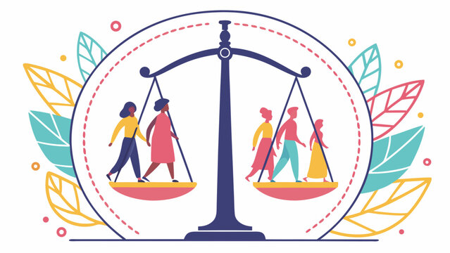 Human Rights Day concept with scales of justice balancing diverse people, vector illustration