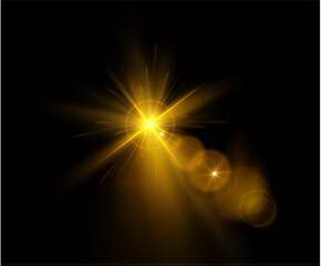 Dramatic light explosion sends golden rays outward from a brilliant center. Intense glare and subtle sparkles enhance the dynamic effect. Transparent PNG for cinematic and advertising visuals.   © ANATOLII