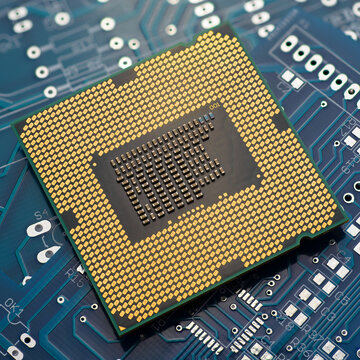 Computer CPU on printed circuit board pcb.