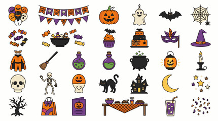 Fototapeta premium Spooky Halloween Celebration Icons Vector Collection - Festive Holiday Symbols for Parties, Decor, and Design Projects