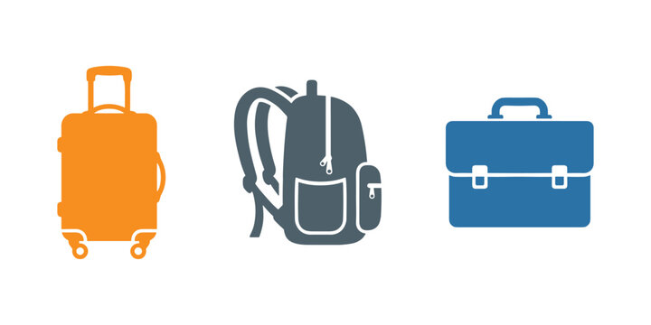 Commuter luggage and baggage vector icon set for travel