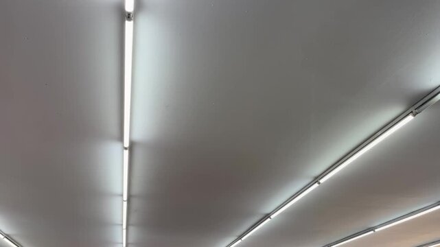 Minimalist linear led ceiling lights in modern building interior