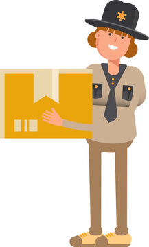 Female Sheriff Character Holding Box
