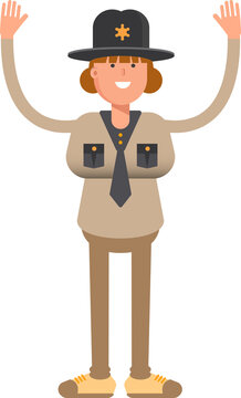 Female Sheriff Character Raising Hands
