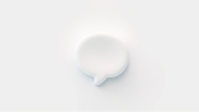 White speech bubble centered. Minimalist design, soft shadows, clean aesthetic. Simple communication symbol, blank space inside.