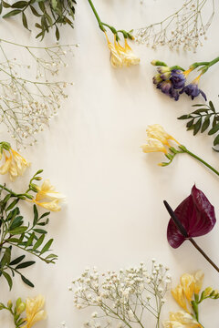 Overhead Shot of Floral Arrangement on White
