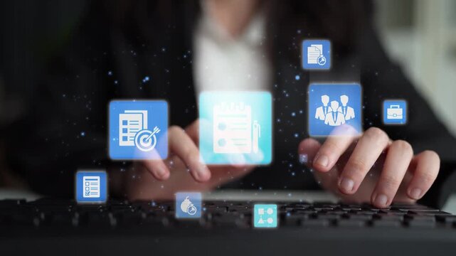 Concept of task management optimizes business efficiency. This system streamlines workflows, enhancing task management for project success and organizational productivity. Funnel