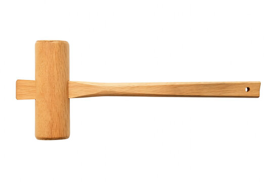 Traditional wooden mallet with cylindrical head and long handle