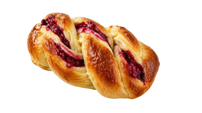 Braided Berry Pastry with Red Fruit Jam Filling Isolated