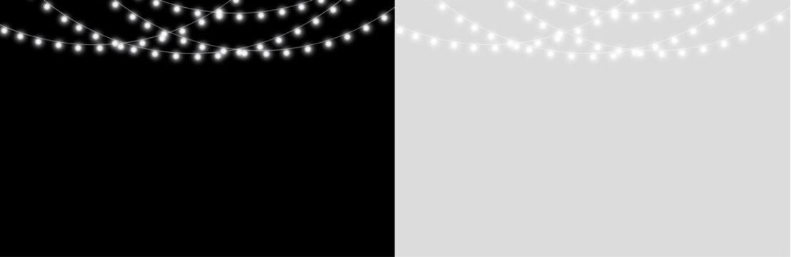 Cheerful Christmas decoration made with glowing string lights. Bright bulbs create colorful seasonal appeal. Great isolated asset for festive graphics.

