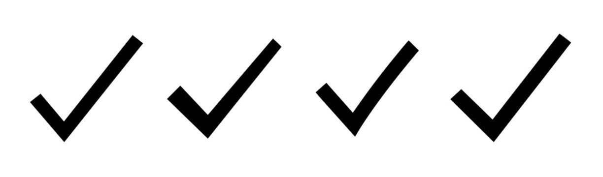 Four black check marks on white background for approval, verification, selection, and validation concept