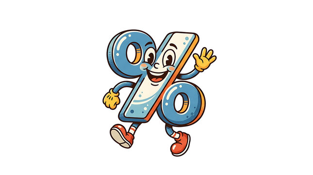 Cheerful retail promotion sign cartoon with large eyes and a smile