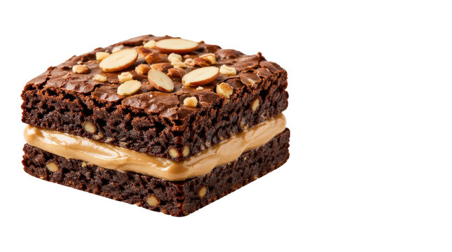 Chocolate Brownie with Creamy Filling and Almond Topping