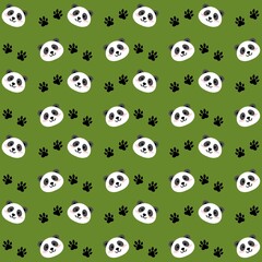 Seamless pattern with cute panda faces. Smilling panda Face seamless background. Kawaii panda pattern background. Cute Baby Panda Faces Repeating Background. Cute Baby Animal Illustration Background © Stock Arza