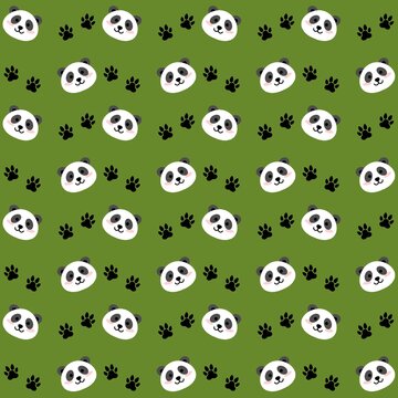 Seamless pattern with cute panda faces. Smilling panda Face seamless background. Kawaii panda pattern background. Cute Baby Panda Faces Repeating Background. Cute Baby Animal Illustration Background