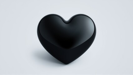 Fototapeta premium Black heart shape isolated. Glossy surface reflects light, creating subtle shadows. Minimalist aesthetic, simple composition.