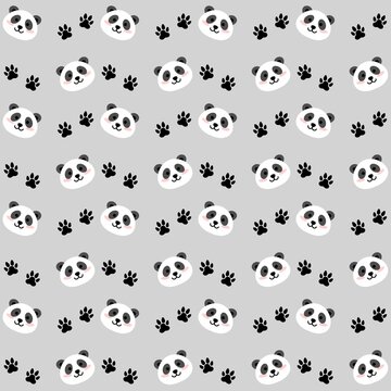 Seamless pattern with cute panda faces. Smilling panda Face seamless background. Kawaii panda pattern background. Cute Baby Panda Faces Repeating Background. Cute Baby Animal Illustration Background