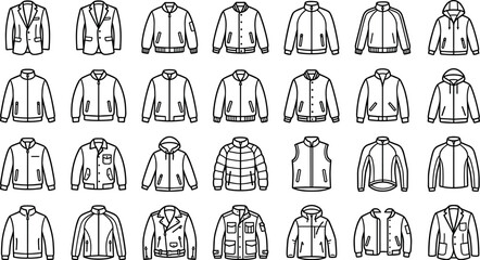Men Jacket and Winter Outerwear Line Icon Set for Apparel Graphic DesignMen Jacket and Winter Outerwear Line Icon Set for Apparel Graphic Design © AFIZUL