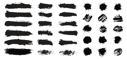 Abstract grunge paint brush stroke set. black brush stroke design ink splatter and artistic design elements. Isolated on white background. watercolor splatter, texture, frame and abstract background 