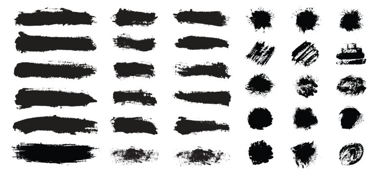 Abstract grunge paint brush stroke set. black brush stroke design  ink splatter and artistic design elements.
Isolated on white background. watercolor splatter, texture, frame and abstract background 