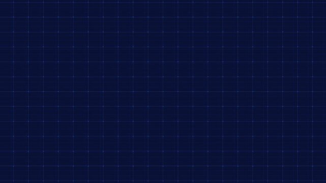 Dark blue grid pattern animation displays small dots at crossings. Modern matrix perspective lines move across the blue grid pattern. Abstract cyber background depth forms the grid pattern.