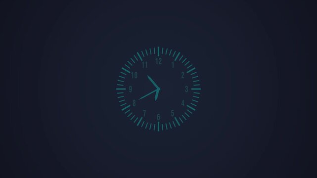Teal clock face animation sweeps minimalist hands on dark space. Time management telemetry tracks on the teal clock face. Precise countdown schedules run on the teal clock face.