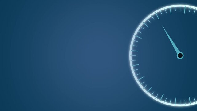 Glowing blue clock dial animation rotates smoothly on deep blue. Digital timekeeping telemetry updates on the blue clock dial. Minimalist countdown schedules use this blue clock dial.